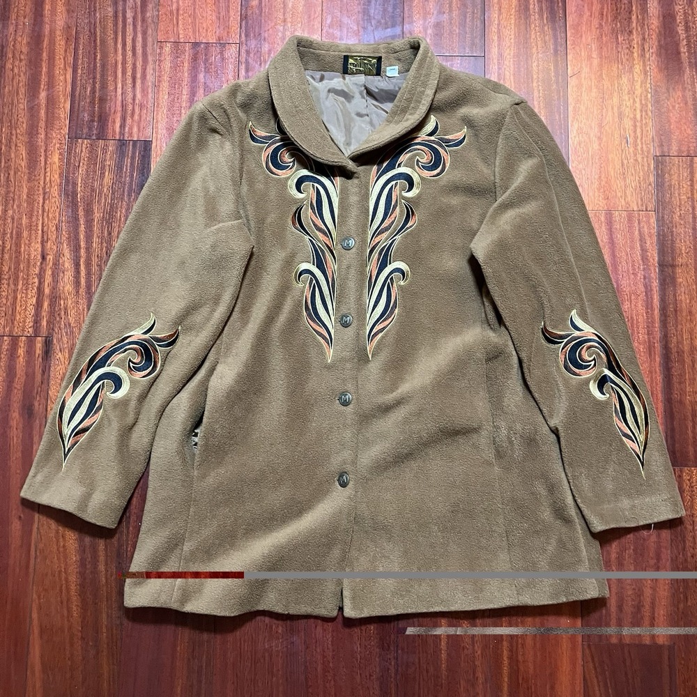 Bob Mackie Wearable Art Adult Large Embroidered Jacket Fleece Coat Boho Artsy